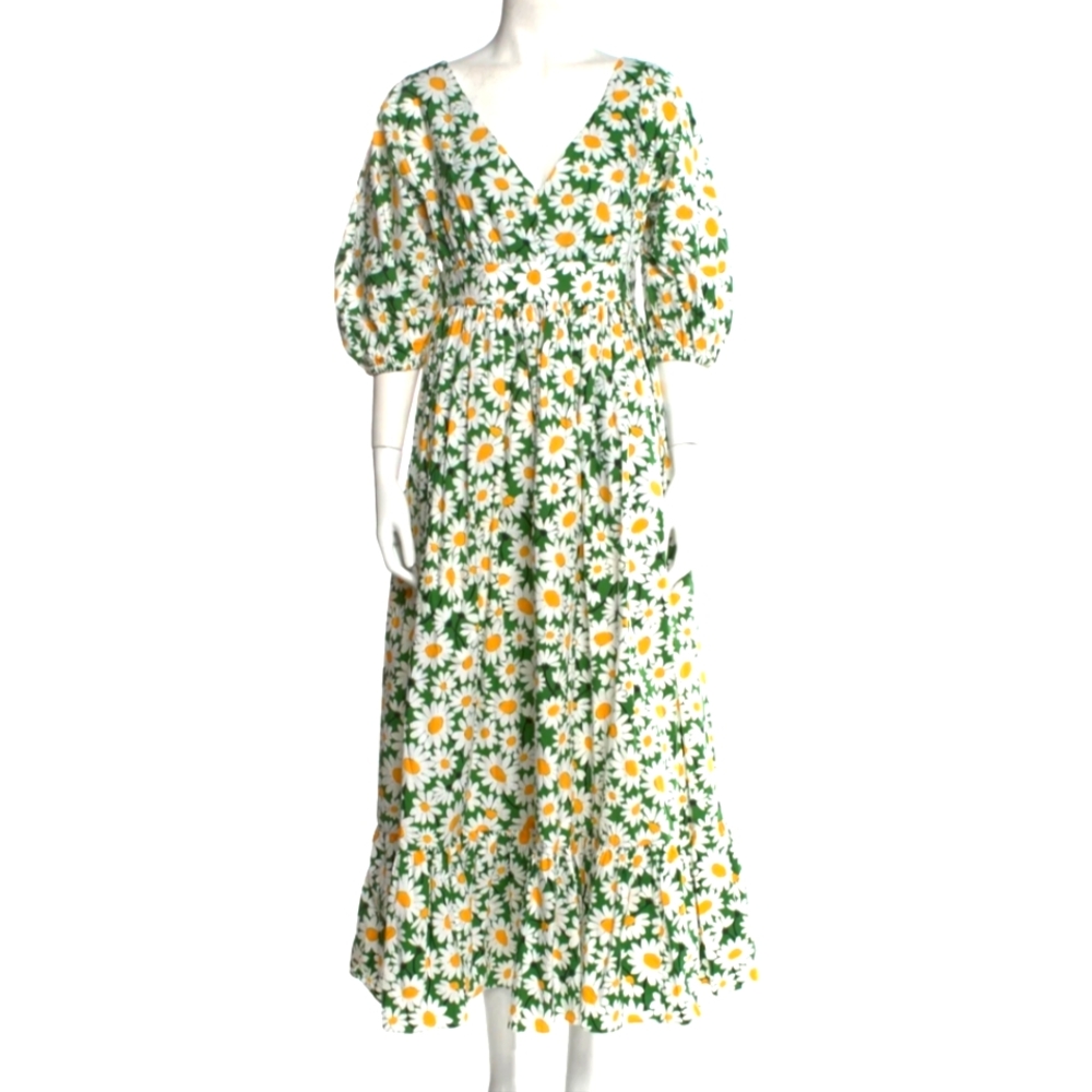kate spade White Green Yellow Daisy Print Maxi Dress